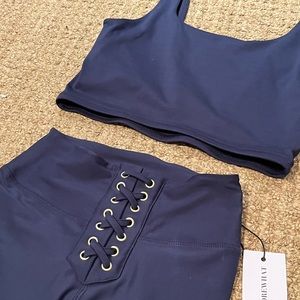 Weworewhat dress blue active set size small NWT lace up crop leggings